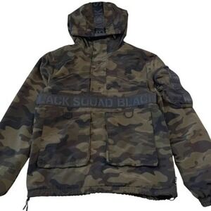 Black Squad Camo Anorak Jacket Techwear Streetwear Tactical Utility Small‎